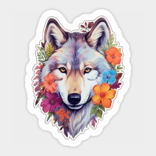 Colorful Wolf With Flowers Sticker